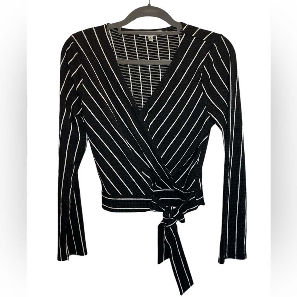 Papaya Long Sleeve Mock Wrap Top Black